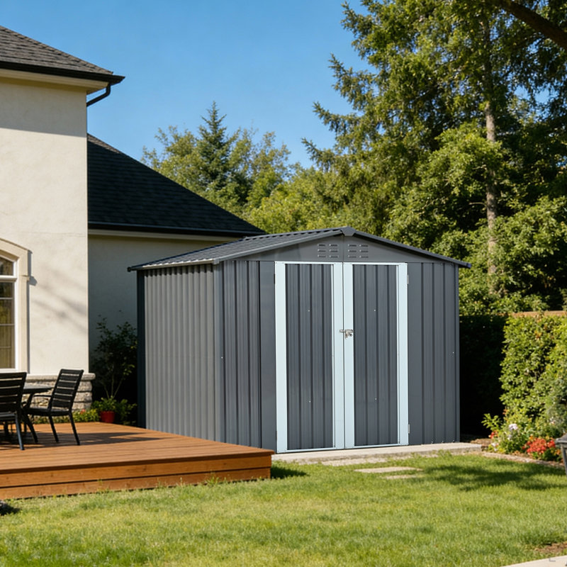 Remise de rangement en métal avec portes doubles, remise de jardin en acier galvanisé robuste pour outils, équipement de pelouse et rangement de jardin