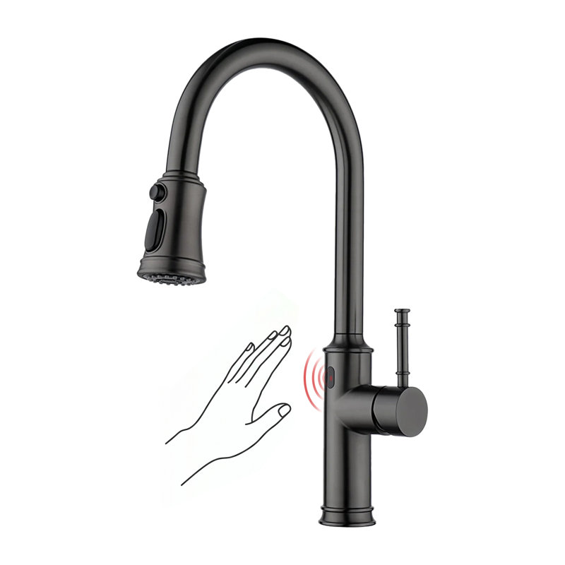 Robinet sans contact avec pulvérisateur rétractable, robinet à capteur de mouvement à un trou pour évier de cuisine, Lefton KF2210