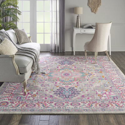 Tapis floral tissé à la machine 9 pi x 12 pi gris