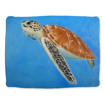 Napperon en polyester tressé bleu Sea Turtle - Décoration de chambre à coucher