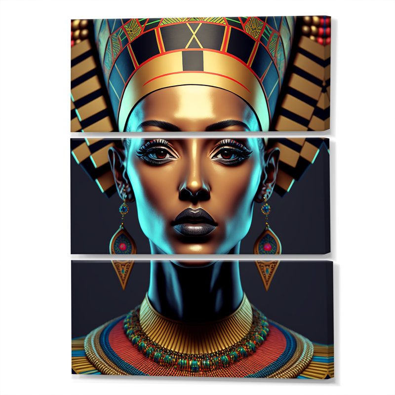 Néfertiti, belle déesse égyptienne II - femme égyptienne, ensemble d'art sur toile, H 28 po x l 36 po x P 1 po