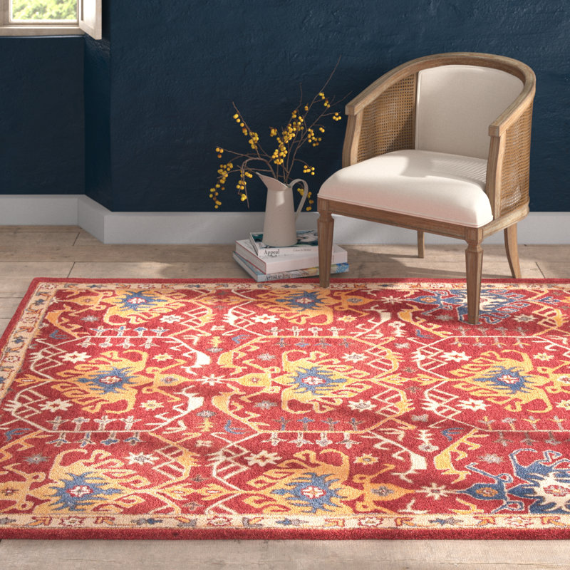 Birch Lane™ Goddard Oriental Handmade Tufted Wool Red/Yellow Area Rug ...