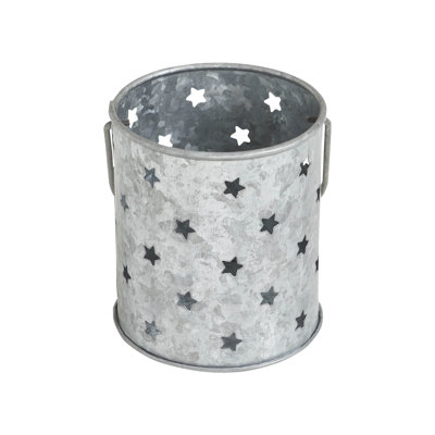 Festive Finds Votive Candle Holder w/ Punched Stars Galvanized 3.75x3.25x3.25