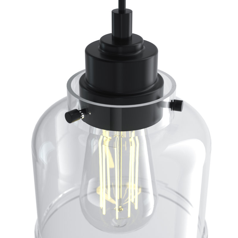 Juliann 1-Light Modern Dimmable Single Bell Pendant Light with Clear Glass Shade, Matte Black
