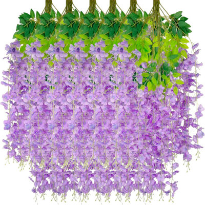 24 pièces de fleurs de glycine artificielles suspendues, 3,6 pieds de ficelles de fleurs de glycine pour toile de fond, mariage, cérémonie, jardin et décoration murale pour la maison