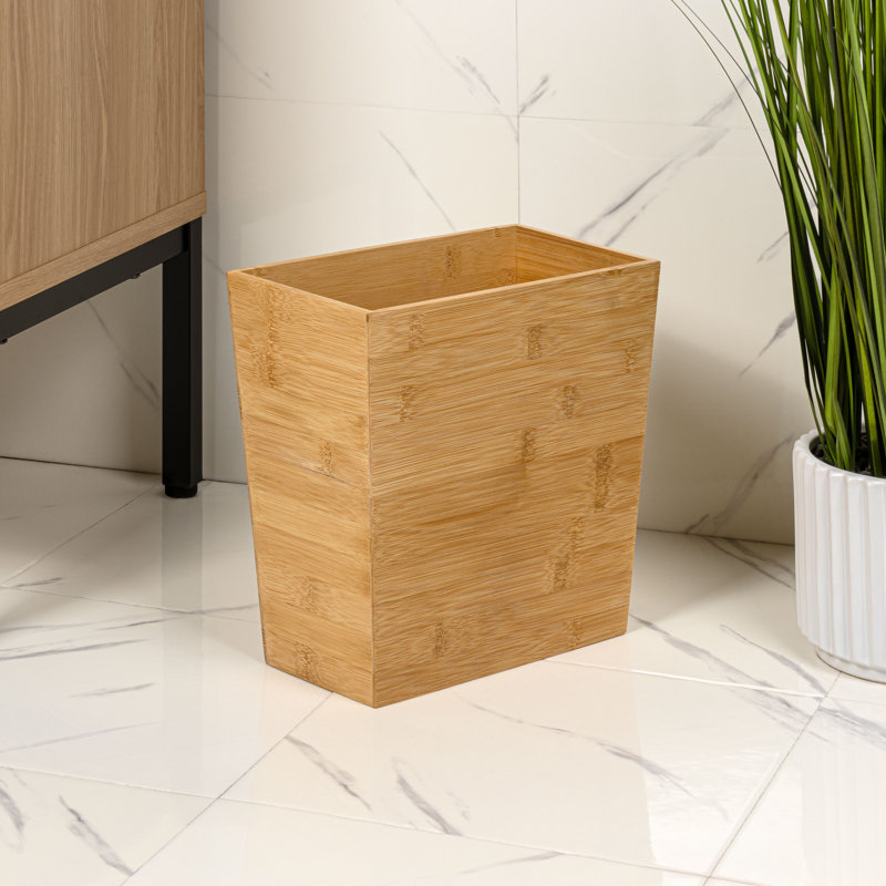 Zennie Rustic Minimalist Handcrafted Bamboo 1.6-Gallon Tapered Stackable Rectangular Wastebasket, Natural