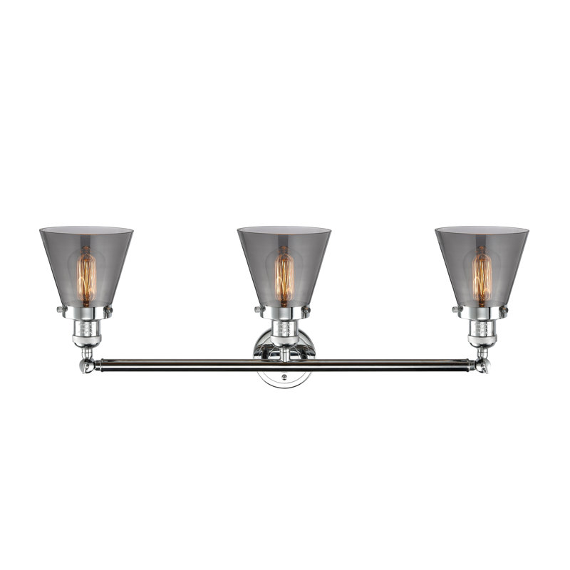 Éclairage pour meuble-lavabo de salle de bain 3 lumières Cone, Plaqué couleur fumée, Chrome poli, Incandescent