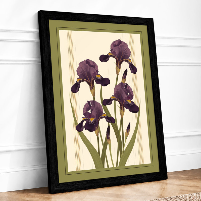 Purple Irises Study Botanical - Framed Print, A3 - 42.0 x 29.7 cm, Black