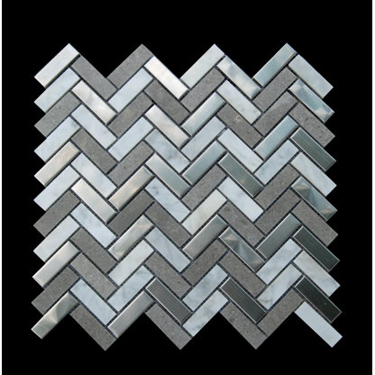 0.6" x 2" Marble Mosaic Tile in Gray/White