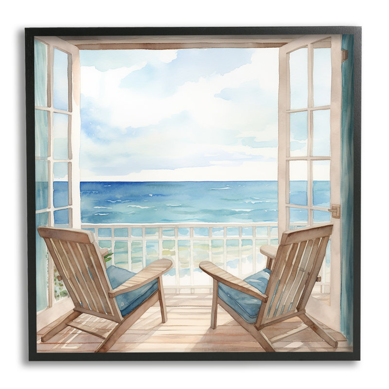 Ba-025 - Vue de fenêtre encadrée bord de mer sur toile par LSR Design Studio, H 12 po x l 12 po x P 1,5 po