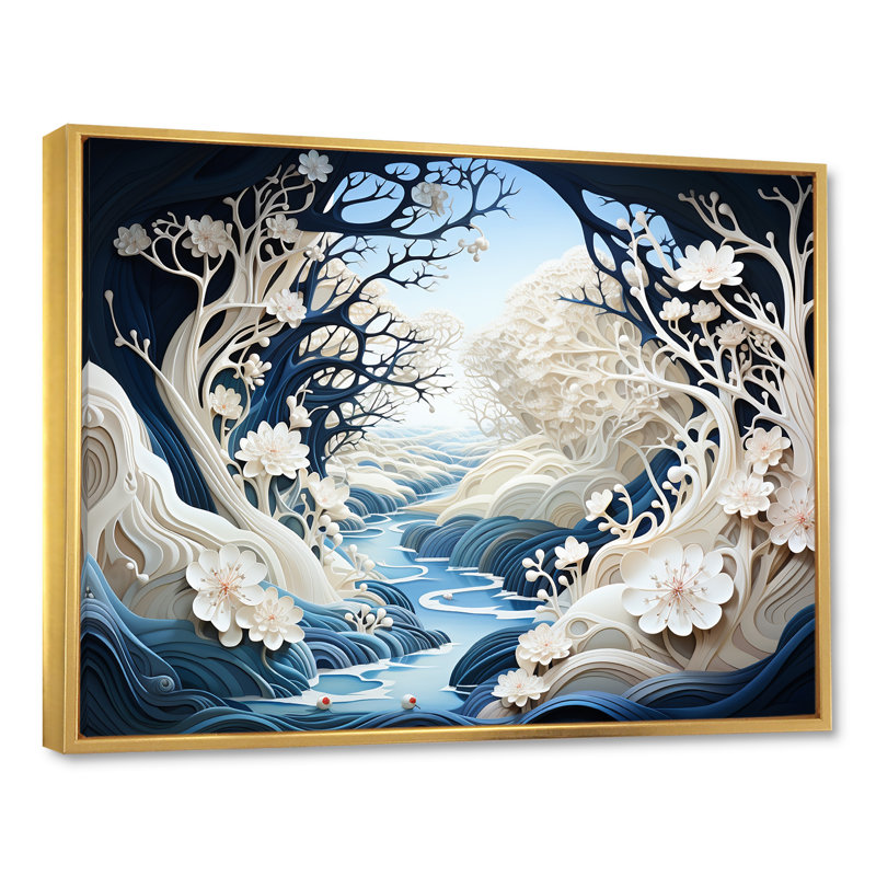 «White and Blue River Collage - Lakes and Rivers», reproduction d'art mural, H 30 po x l 40 po x P 1,5 po