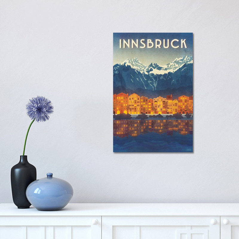 Impression d’art graphique « Austria-Innsbruck » par Missy Ames, H 18 po x l 12 po x 1,5 po, Toile tendue, Pas de tapis