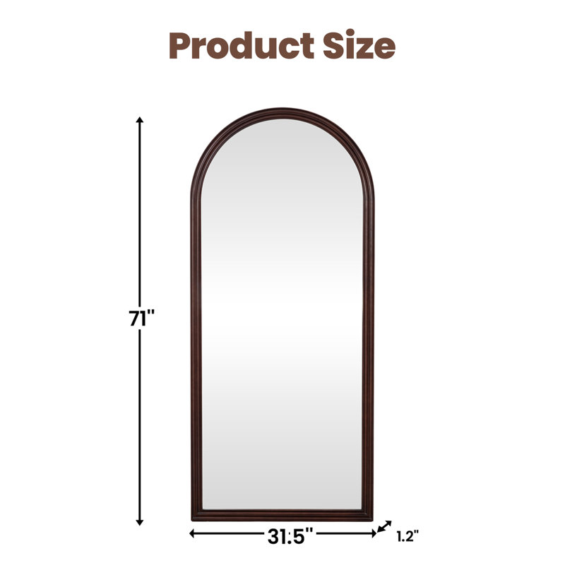 31.5 in. W x 71 in. H Arched Solid Wood Framed Floor Mirror