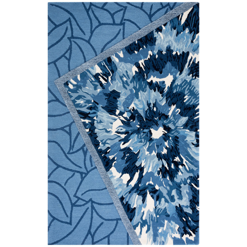 Tapis bleu en laine touffeté à la main Thambo, Rectangle 4 pi x 6 pi