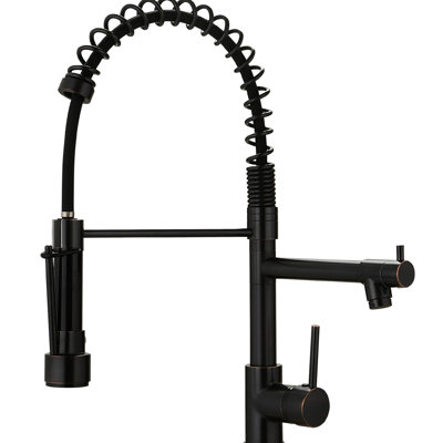 Commercial Kitchen Faucet With Pull Down In Oil-Rubbed Bronze, Single Handle Lever, 360 Degree Spin, Ceramic Filler, Contemporary Bronze Faucet, Turning, Modern Sink Tap
