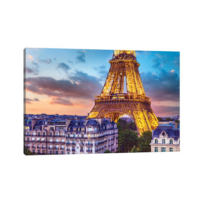 Romantic Night Eiffel Tower Paris by Susanne Kremer - Print on Canvas