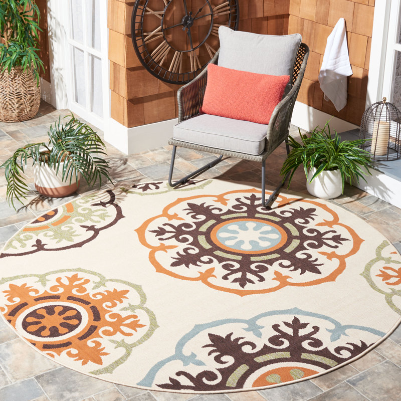 Coucou Performance Floral Indoor/Outdoor Area Rug, Round 6'7"