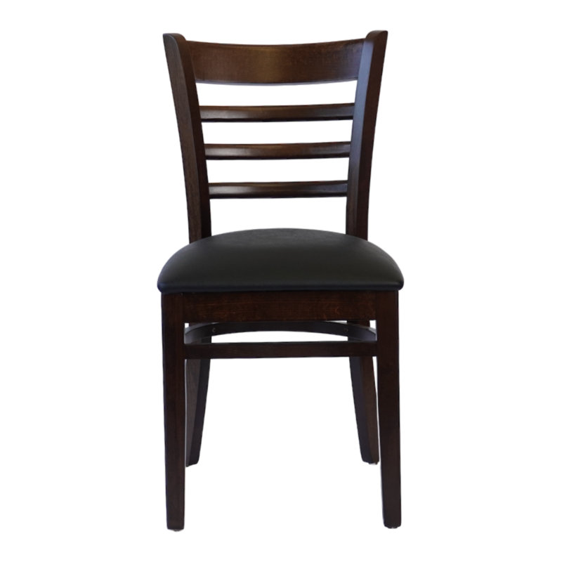 Wooden Ladder Back Dining Chair with PU Leather Upholstered Seat, Espresso Wood