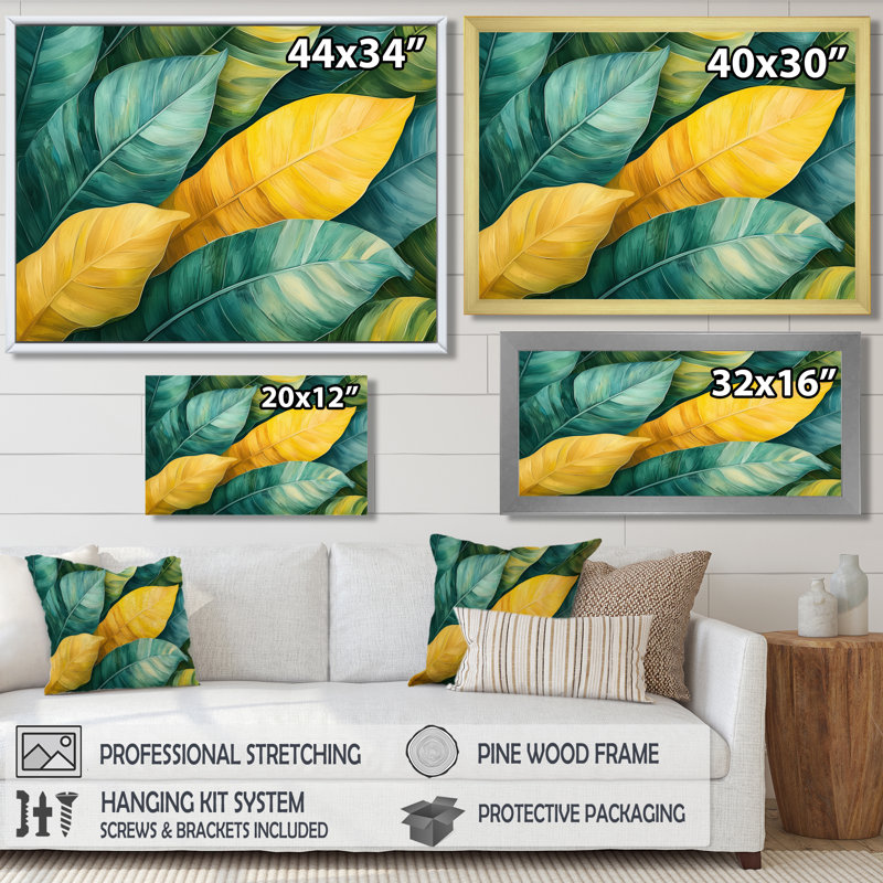 «Ifunanya Green Tropical Safari Leaves I» - art mural, H 34 po x l 44 po, Impression encadrée flottante, Blanc