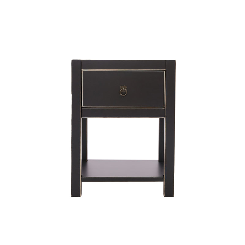 Chavez 41cm W Solid + Manufactured Wood Bedside Table, Black