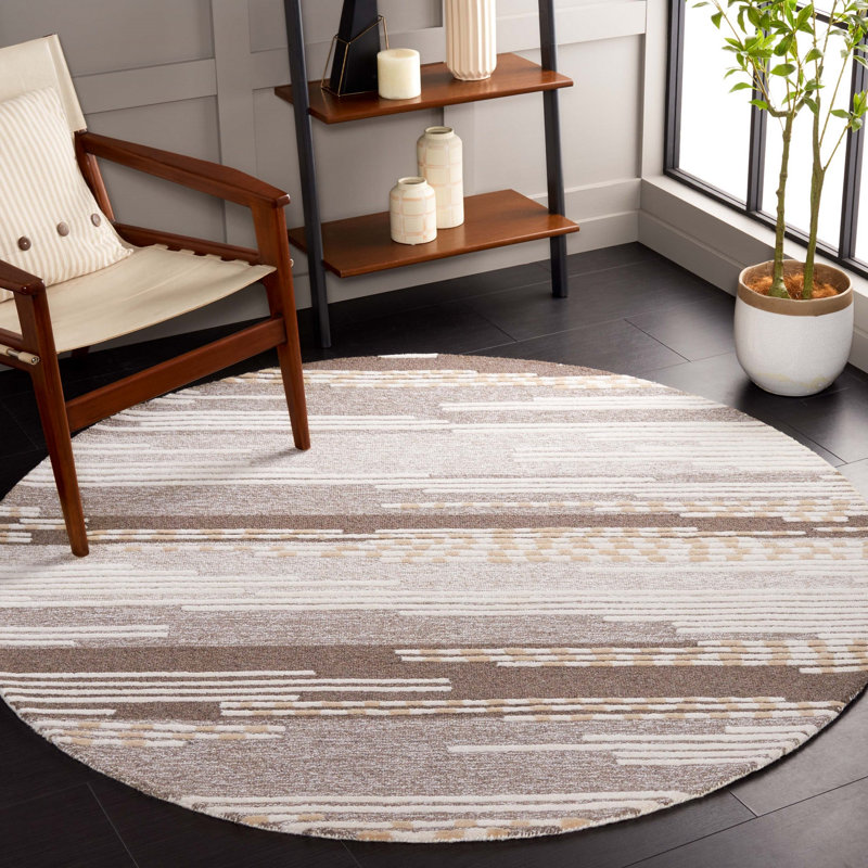 Martha Stewart 300 Hand Tufted Wool/Cotton with Latex Abstract Rug in Beige, Round 6'