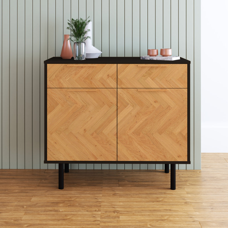 Armoire d'appoint Mid-Century moderne à 3 portes avec 4 tablettes Liam Liam, Noir