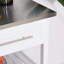 3 îlots de cuisine, comptoir en acier inoxydable, style rustique avec tiroirs et tablettes, gris, tiroirs d'îlot peu encombrants, surface en pin blanc, solution de rangement