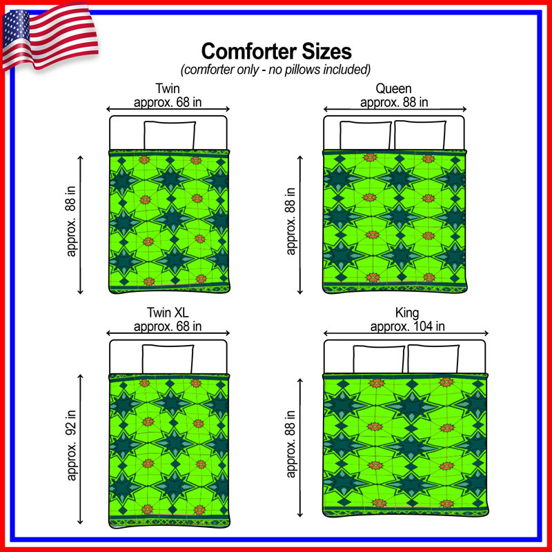 Green Star Tile Pattern Comforter, Twin Extra Long