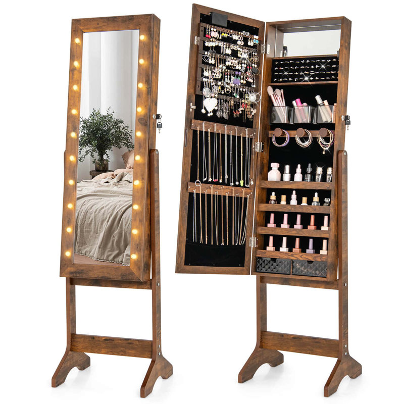  Armoire à bijoux avec miroir à DEL avec 20 lumières DEL, Brun