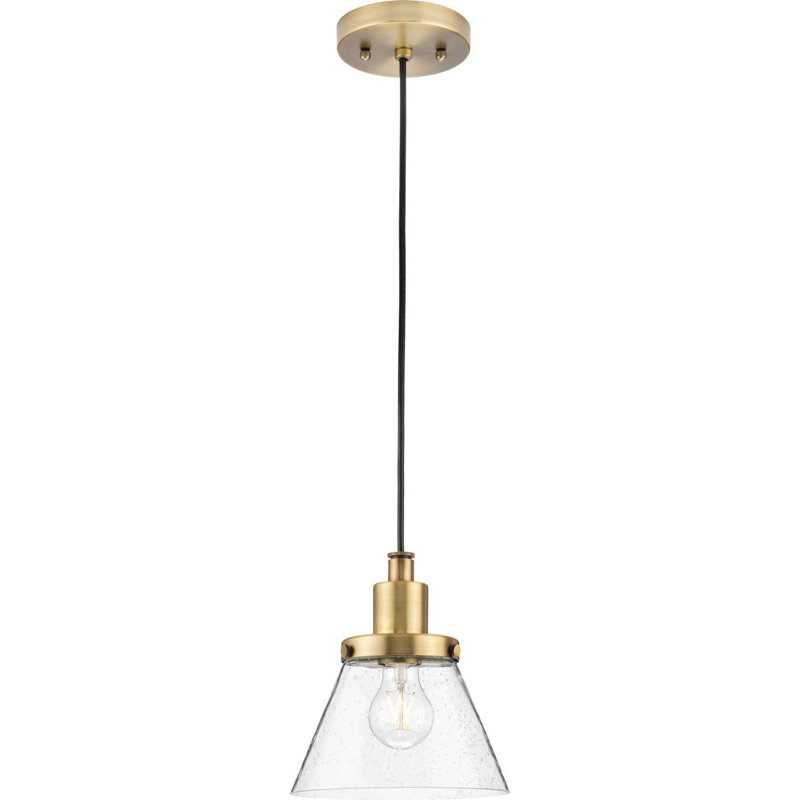 Luminaire suspendu conique à 1 lumière Landrich, Martelée transparente, Laiton rétro