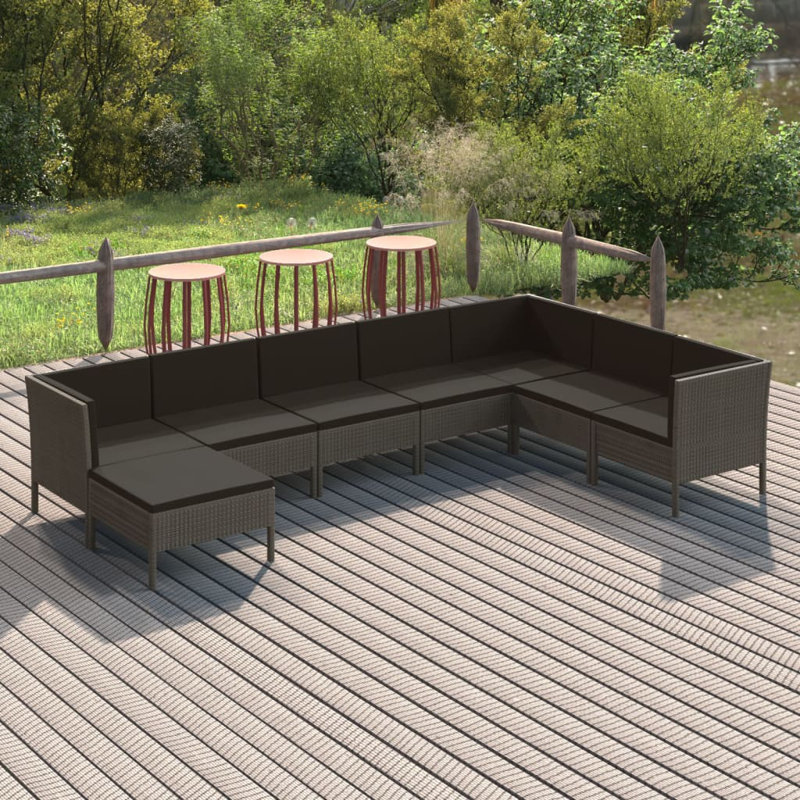 Lawenda 23.6" Wide Square Patio Sectional Set with Cushions, Light Gray, Gray