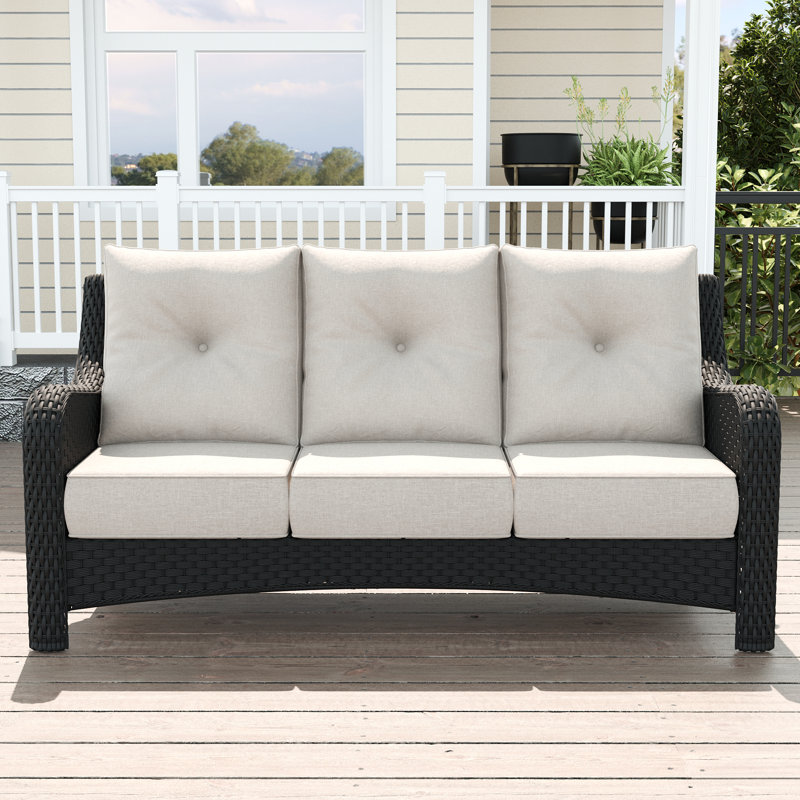 184.9cm Wide Patio Sofa with Cushions, Beige, Black