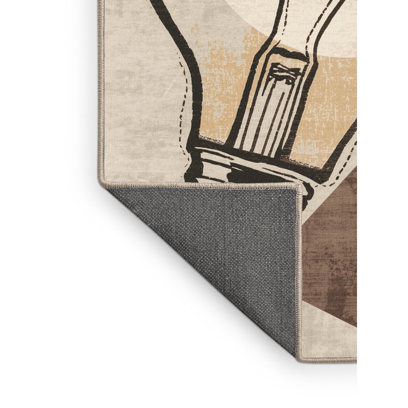 Soft Plush Polett Light Bulb Invention Modern & Contemporary Area Rug in Beige – Beige Binding, 8x10
