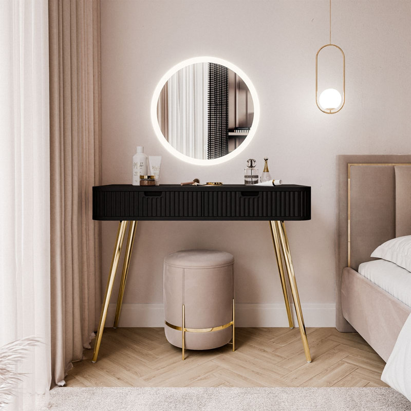 Novi Dressing Table with Mirror, Black/Gold