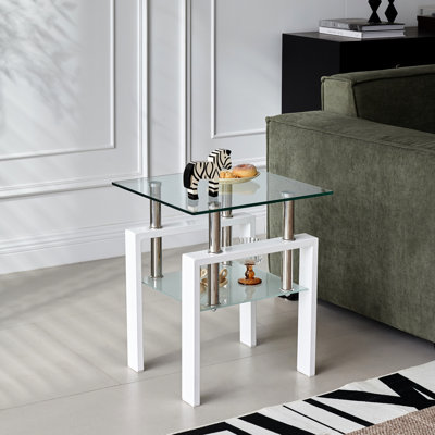 2 tables d'appoint en verre trempé pour le salon, table élégante et fonctionnelle, espace de rangement