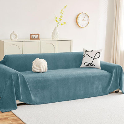 Washable Chenille Sofa Cover, Soft Anti-Slip Couch Protector With Tassels, Loveseat Throw Blanket