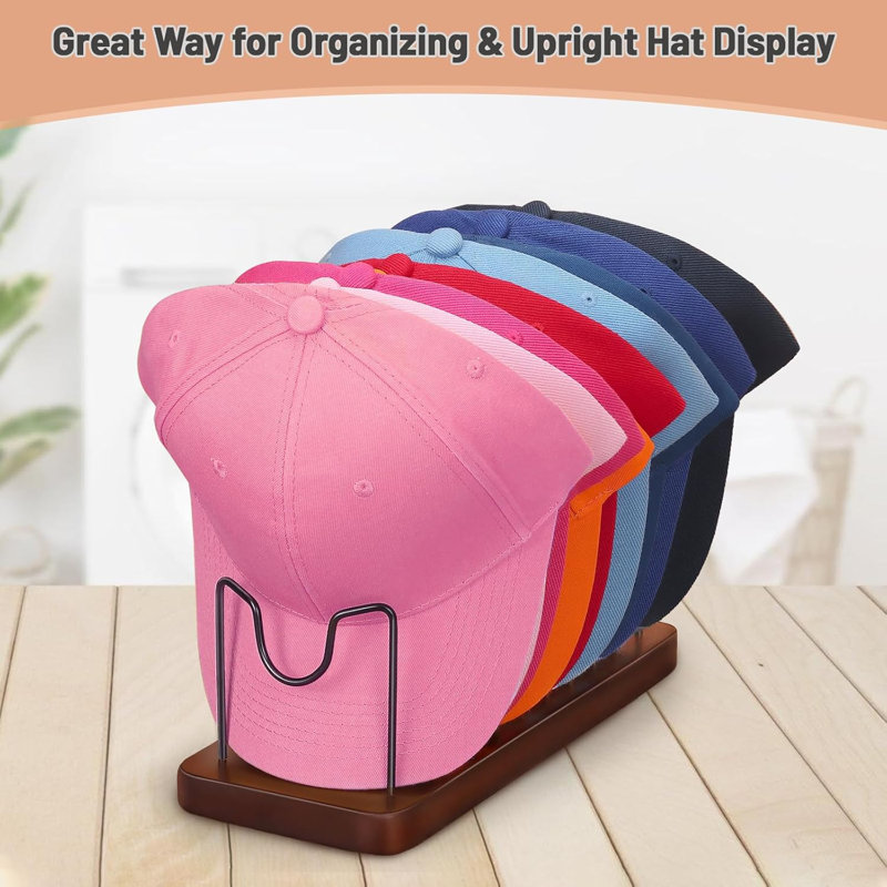 Brown Wood and Metal Hat Rack Stand for 10 Baseball Caps