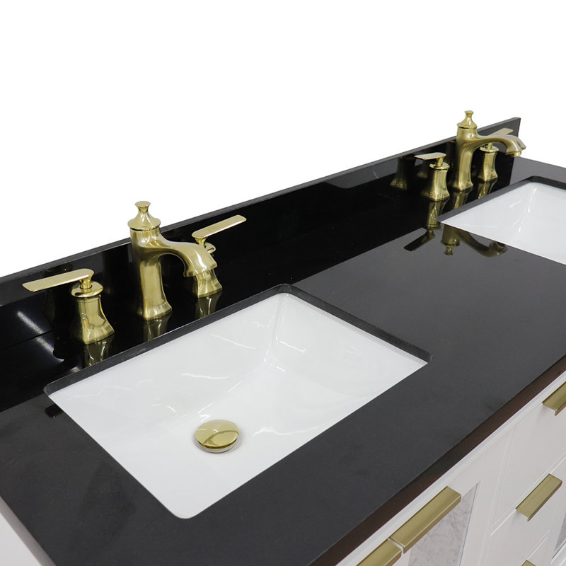 Ensemble de meuble-lavabo double 61 "avec miroir Schreck, Noir, Blanc