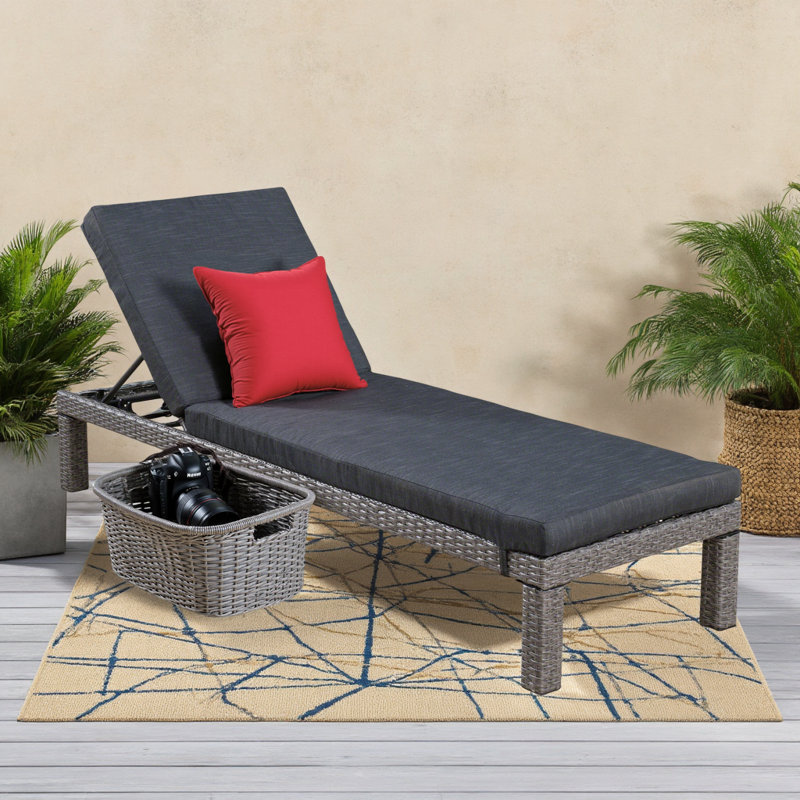 Chaise longue d'extérieur en rotin PE avec coussin imperméable, chaise longue en fer toutes saisons