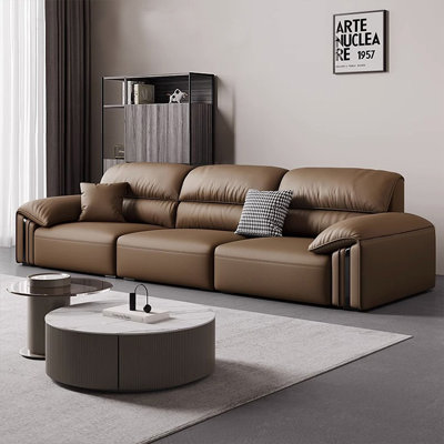 Brown Genuine Leather Modular Sofa cushion couch