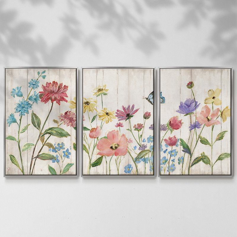 " Wildflower Flutter On " 3 - Pieces, 40" H x 78" W x 2" D, Silver