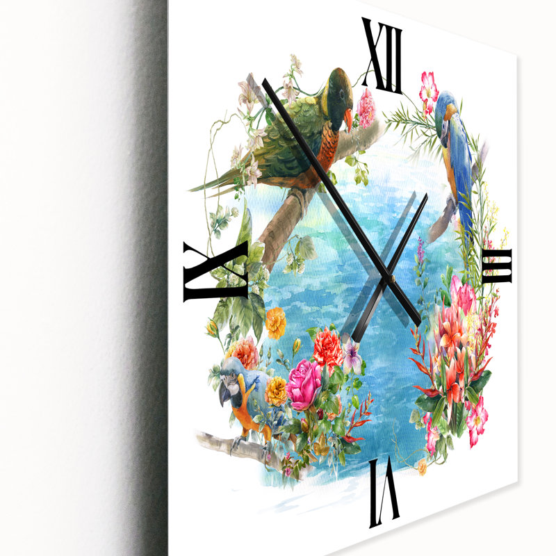 Horloge murale oiseaux et fleurs au bord de l'eau, Moyen