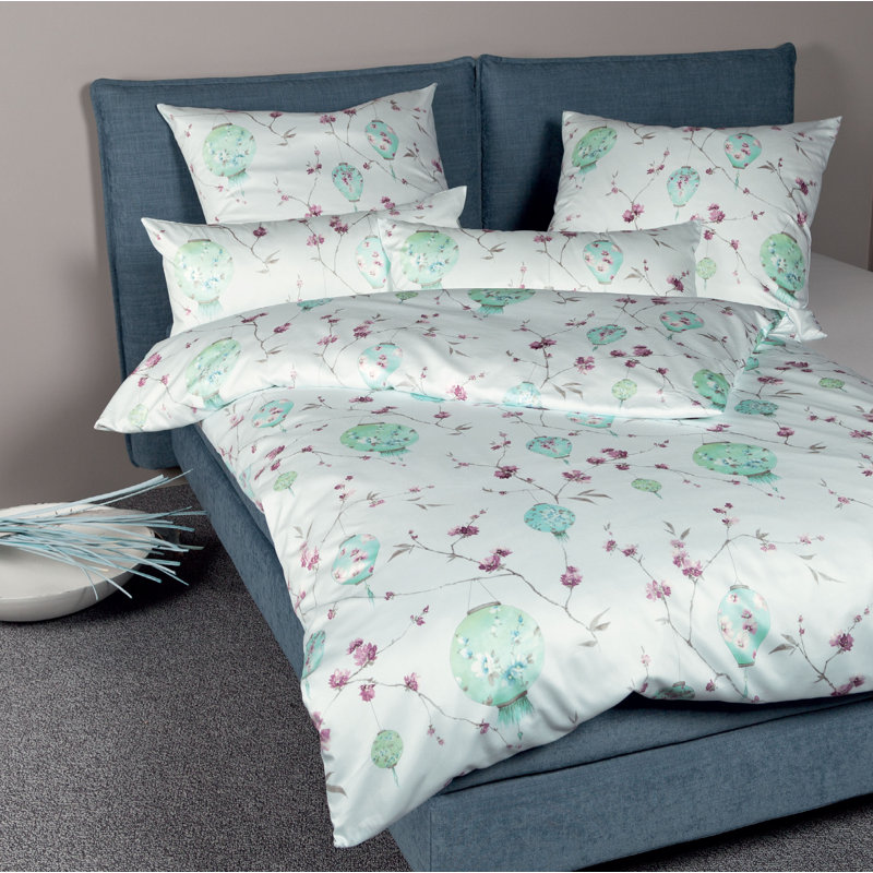Carmen Cotton Floral Duvet Cover Set with Pillowcases, 155 x 220cm Duvet Cover + 1 Standard Pillowcase, Green