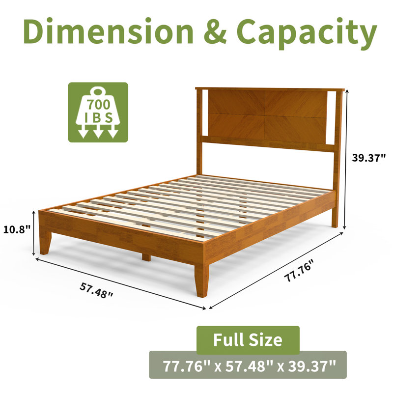 Full Size Deluxe Bed Frame With Headboard With Solid Wood, No Box Spring Needed,  Easy Assembly, Rustic Golden Brown, Full