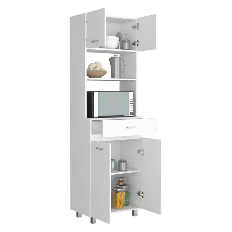 Armoire à micro-ondes Caribe, quatre pieds, un tiroir, une porte double, une tablette - blanc