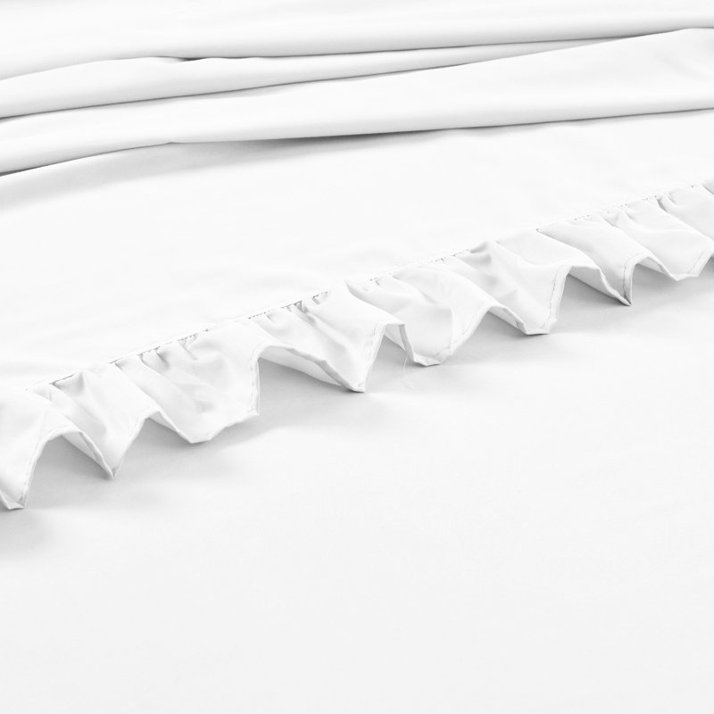 Reyna Ruffle Microfiber Sheet Set, Queen Sheet Set with Fitted Sheet and 4 Pillowcase, White
