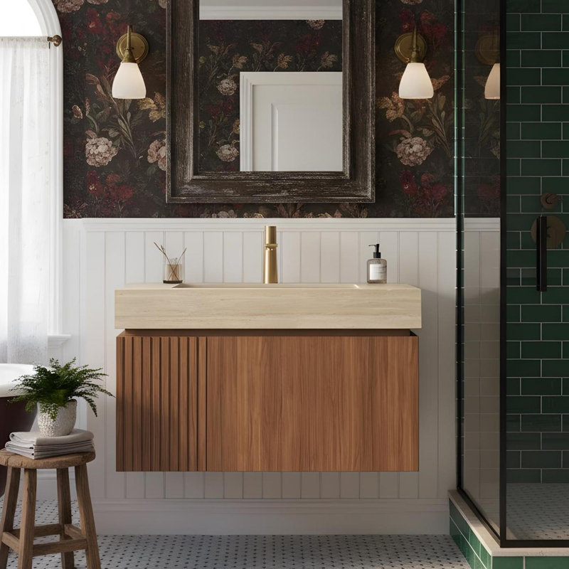 Meuble-lavabo 30 po avec tiroirs et lavabo, Espresso, 29", Beige
