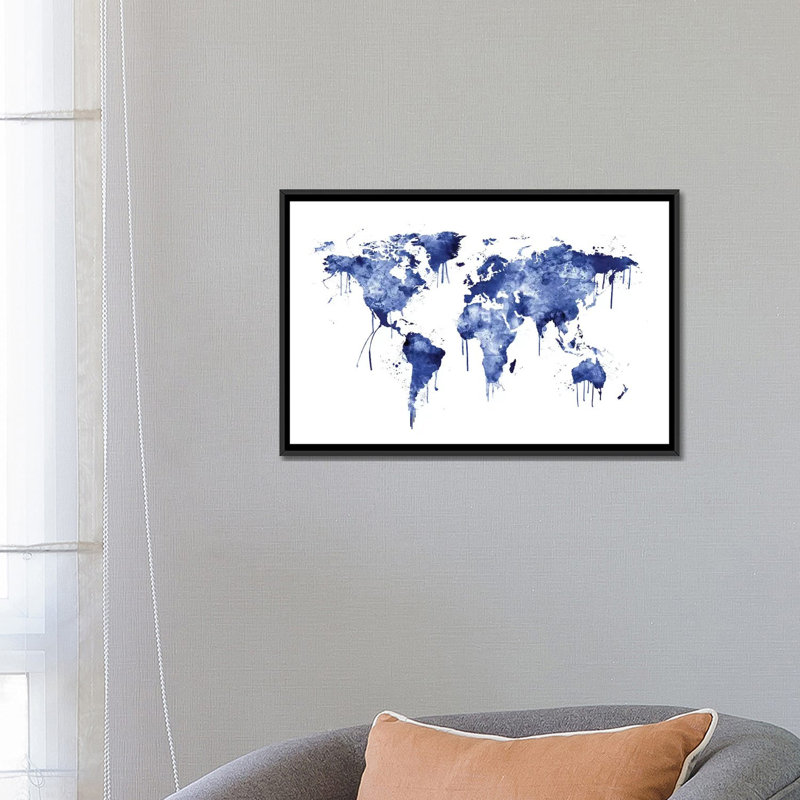 «Watercolor Map Of The World Map, Blue» par Michael Tompsett, impression sur toile, H 8 po x l 12 po x P 0,75 po
