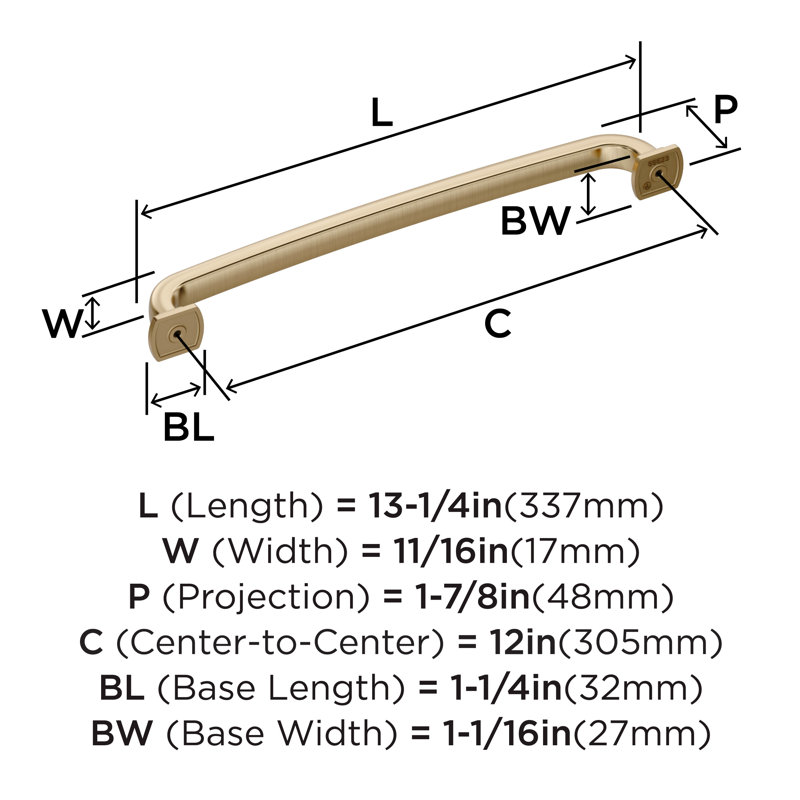 Poignée d'électroménager champagne doré 12 po (30 mm) Surpass, Champagne doré