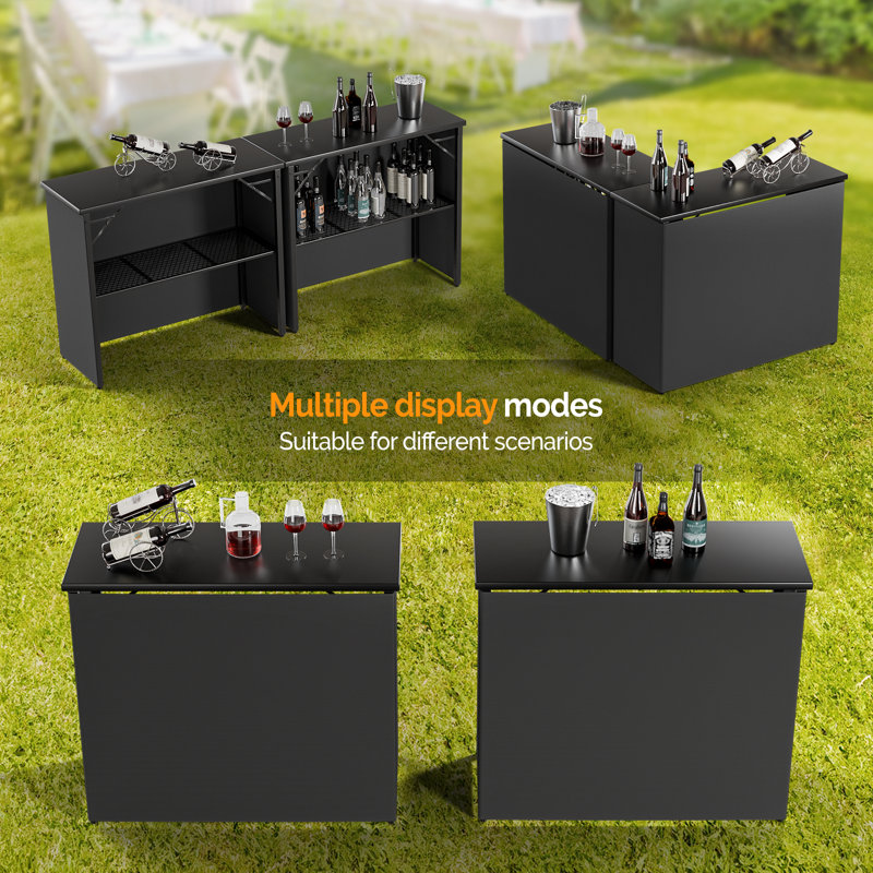 Black Rectangular Metal Patio Folding Bar Table